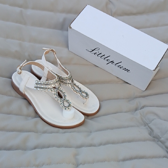 Littleplum Shoes - White Sandals with Silver Accents